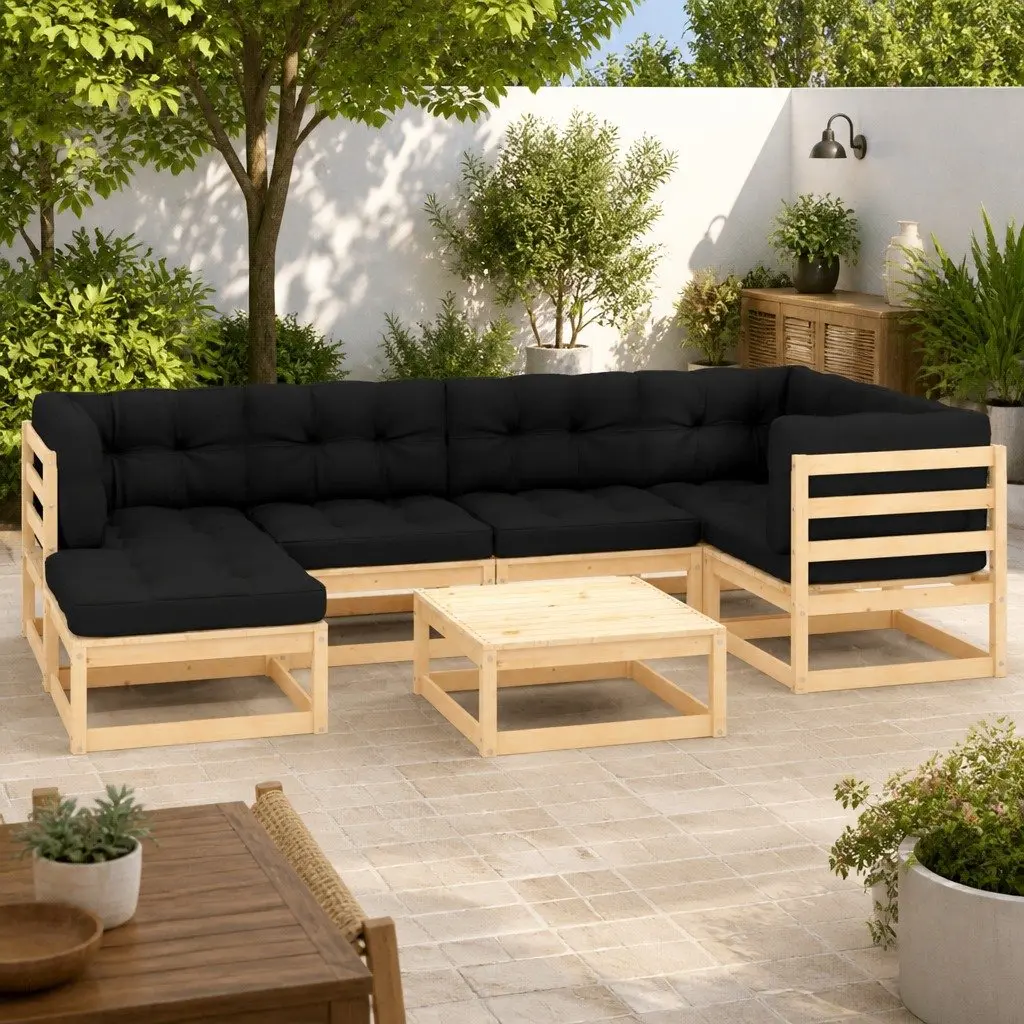 7 Piece Modular Outdoor Lounge Set Solid Pinewood with Cushions Anthracite