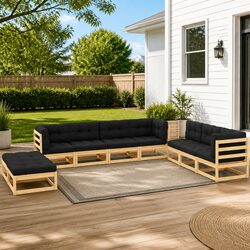9 Piece Garden Lounge Set with Cushions Outdoor Furniture Patio Modular Seating