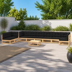 Garden Lounge Set 10 Piece Pallet Sofa Outdoor Furniture with Cushions Pinewood