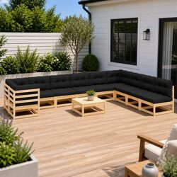 Outdoor Lounge Set 11 Piece Pinewood with Anthracite Cushions