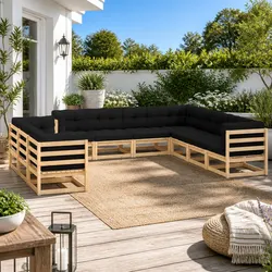 Garden Lounge Set 10 Piece Patio Furniture Pinewood Sofa with Cushions