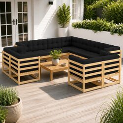 Pallet-Style 11-Piece Outdoor Sofa Set with Cushions