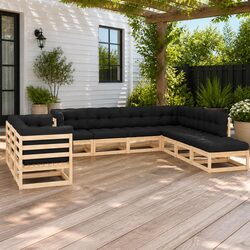 Garden Lounge Set 10 Piece Pallet Sofa Outdoor Furniture with Cushions