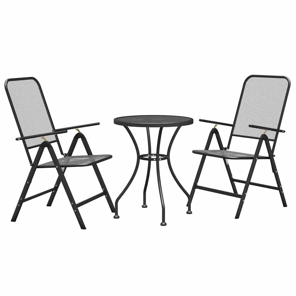 Outdoor Garden Furniture Set 3 Piece Foldable Chairs Adjustable Backrest Expanded Metal Mesh Anthracite