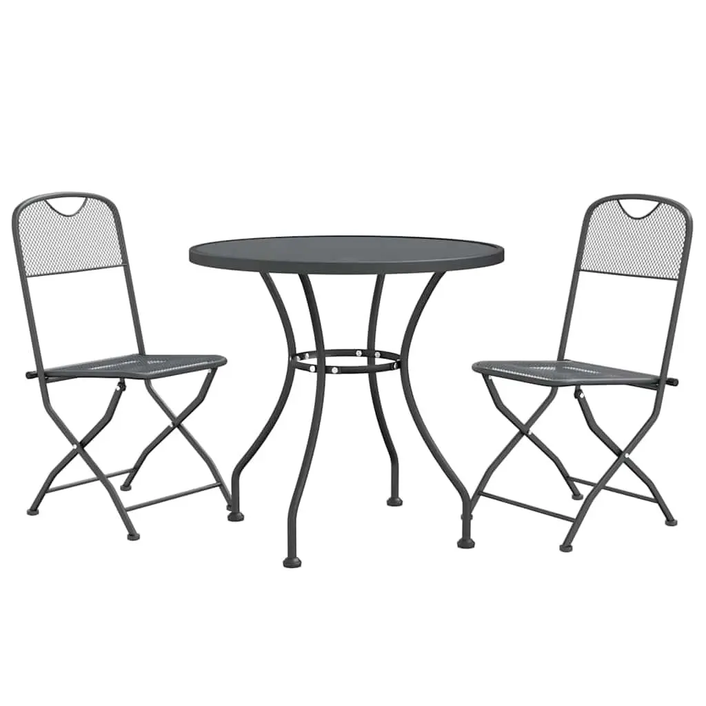 3 Piece Garden Dining Set Expanded Metal Mesh Anthracite Patio Table Folding Chairs