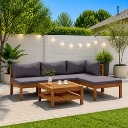 5 Piece Garden Lounge Set with Cushions Grey Acacia Wood Outdoor Furniture Patio