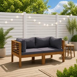 2-Seater Garden Sofa with Removable Cushions Outdoor Lounge Set Acacia Wood Grey