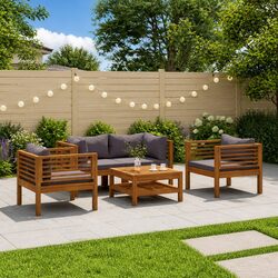 5 Piece Garden Lounge Set Modular Outdoor Furniture Acacia Wood Patio Sofa with