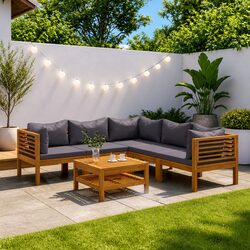 Outdoor 6-Piece Lounge Set with Comfortable Cushions and Table