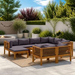 Stylish Outdoor Lounge Set: 10-Piece Acacia Wood Sofa
