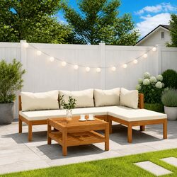 Stylish Outdoor Lounge Set - 5 Piece Acacia Wood Sofa