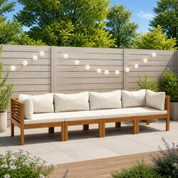 4-Seater Garden Sofa Set Outdoor Lounge Furniture Acacia Wood Cream Cushions