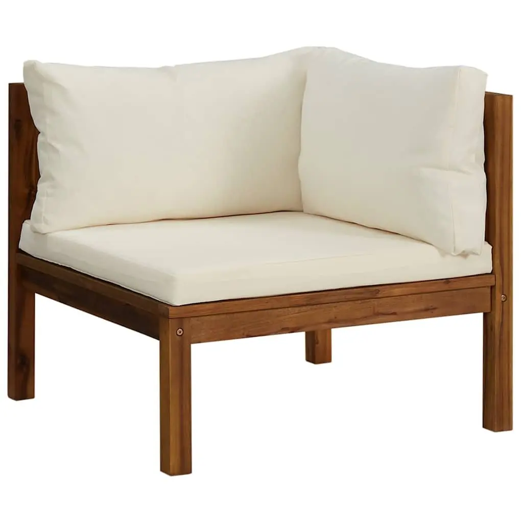 8 Piece Modular Garden Lounge Set Solid Acacia Wood Frame with Cream Cushions and Slatted Coffee Table