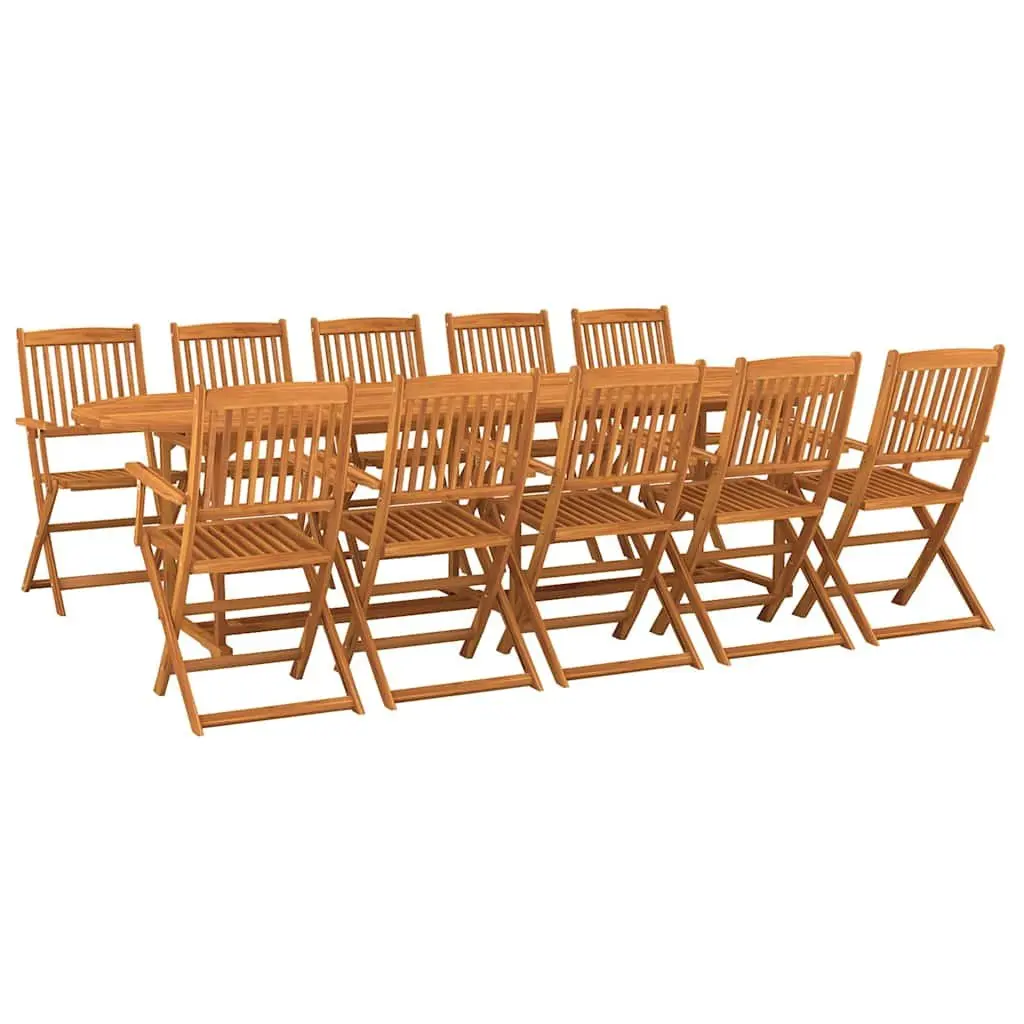 Outdoor Dining Set 11 Piece Patio Furniture Brown Acacia Wood Foldable Chairs and Spacious Table