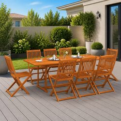 Garden Dining Set 9 Piece Outdoor Furniture Table Chairs Wood Brown Patio