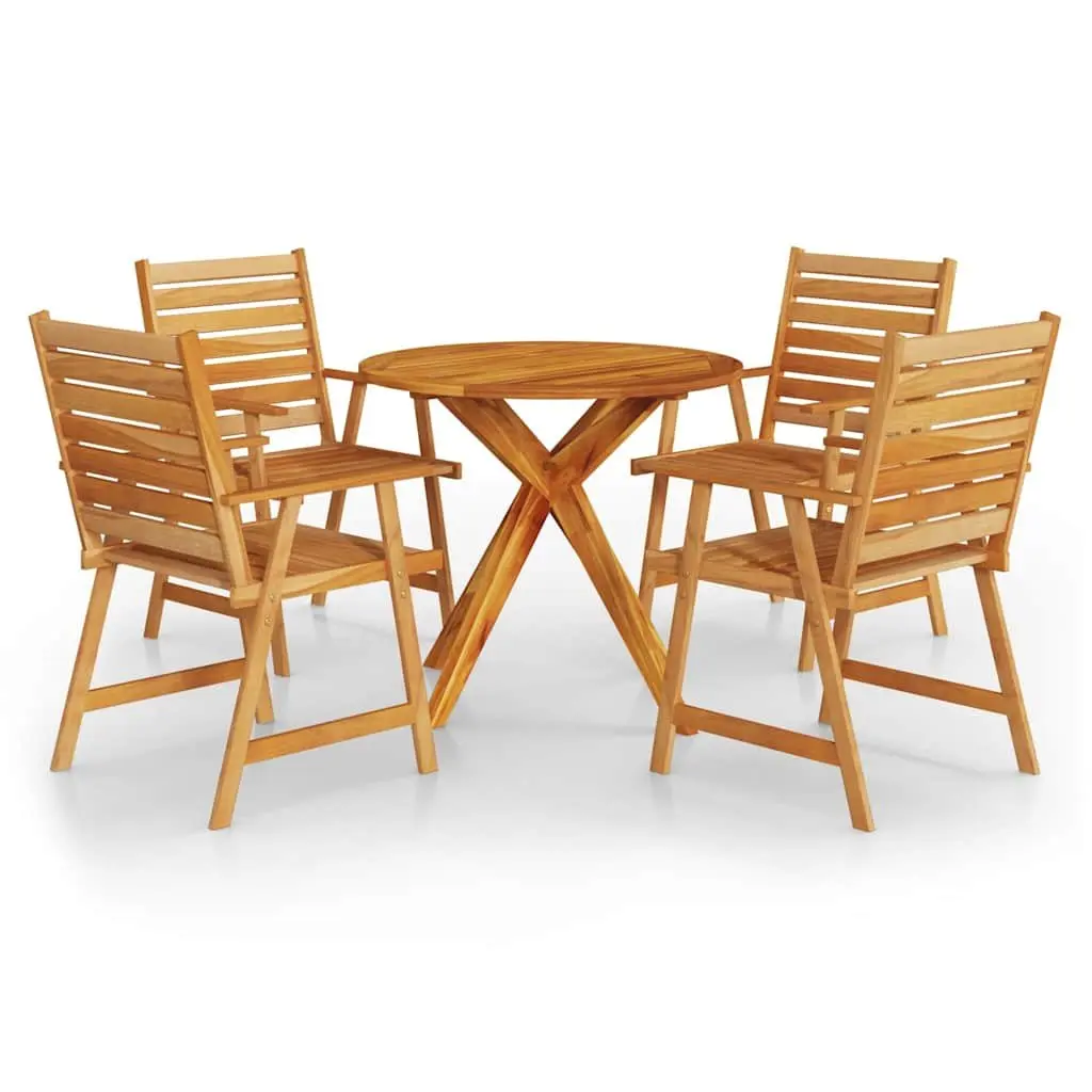 Outdoor Dining Set 5 Piece Brown Acacia Wood Sturdy Table and Slatted Chairs