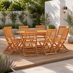 Outdoor Dining Set 9 Piece Folding Garden Furniture Eucalyptus Wood Table Chairs