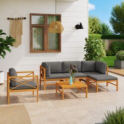 Garden Lounge Set 6 Piece Outdoor Furniture with Cushions Wood Patio Seating