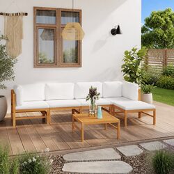 6 Piece Garden Lounge Set Cream Cushions Outdoor Patio Furniture Teak Wood