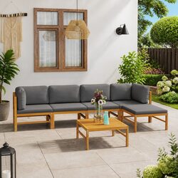Garden Lounge Set 6 Piece Outdoor Furniture with Cushions Teak Wood Patio