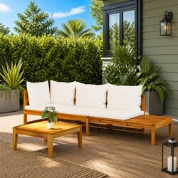Garden Lounge Set 3 Piece Outdoor Furniture Acacia Wood Patio Sofa with Cushions