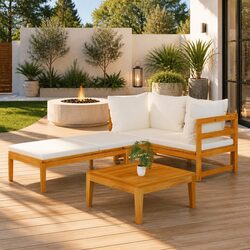 Garden Lounge Set 3 Piece Acacia Wood Patio Furniture Outdoor Sofa with Cushions