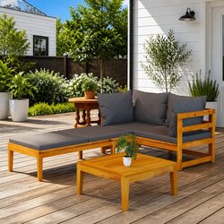 Garden Lounge Set 3 Piece Outdoor Patio Furniture with Cushions Acacia Wood
