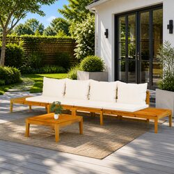 Outdoor Garden Benches with Cushions Acacia Wood Furniture Set 2 Piece
