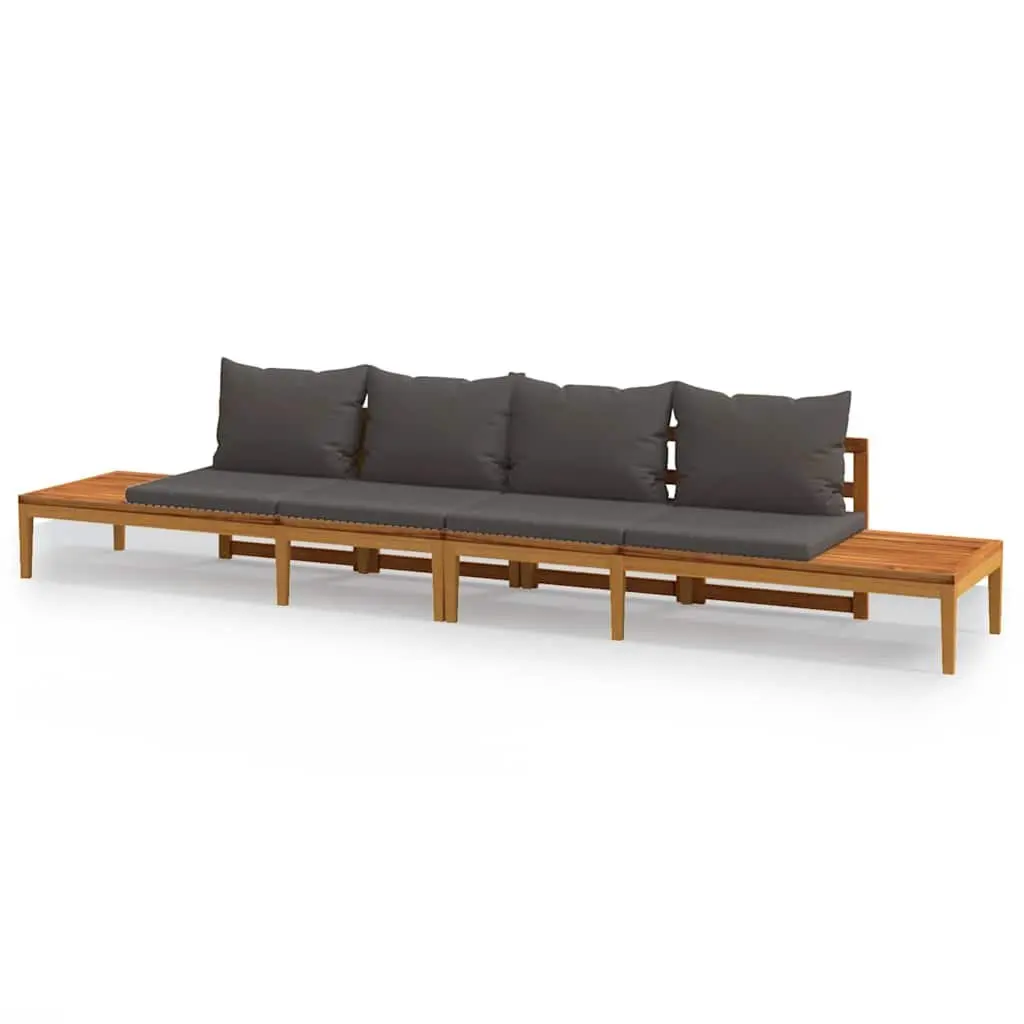 Outdoor Furniture Set 2 Piece Acacia Wood Garden Benches with Grey Cushions