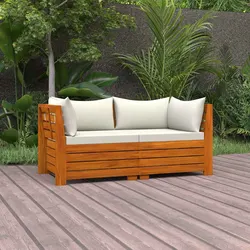 White Wooden 2-Seater Garden Sofa with Cushions for Relaxation