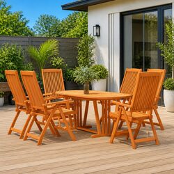 Outdoor 7-Piece Dining Set in Eucalyptus Wood – Perfect for Gatherings
