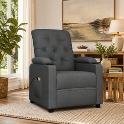 Stand Up Massage Chair Grey Fabric Electric Recliner Lift Function Vibration