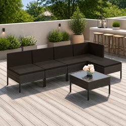 Garden Lounge Set 6 Piece Outdoor Patio Furniture Grey PE Rattan with Cushions