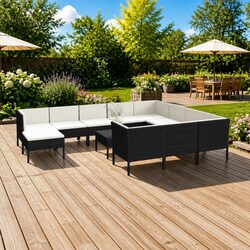 Garden Lounge Set 12 Piece Outdoor Furniture Poly Rattan Black Cushions Patio