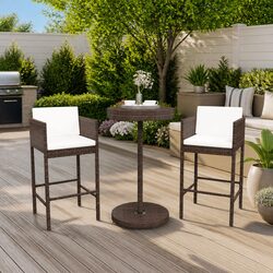 3 Piece Outdoor Garden Bar Set with Cushions Poly Rattan Brown Furniture
