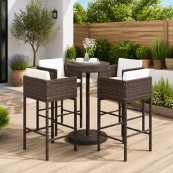 5 Piece Outdoor Garden Bar Set with Cushions and Stools