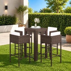5 Piece Garden Bar Set Outdoor Furniture Brown Poly Rattan with Cushions