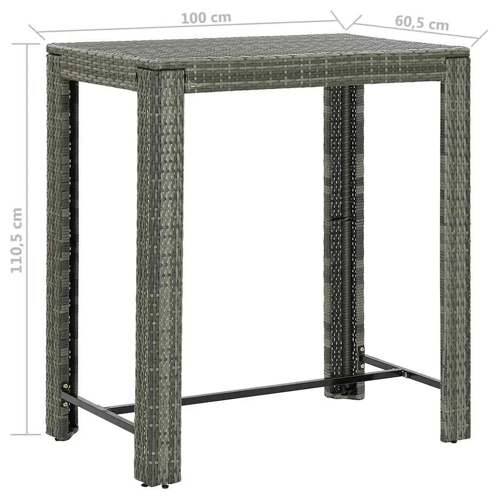 5 Piece Garden Bar Set Grey Outdoor Poly Rattan Table Stools with Cushions
