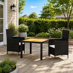 3-Piece Garden Dining Furniture Set in Black Rattan