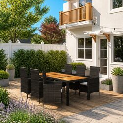 Garden Dining Set - 7 Piece Furniture Set in Black