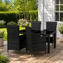 Outdoor Dining Set 5 Piece Garden Furniture Poly Rattan Table Chairs Cushions