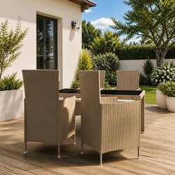 Stylish 5 Piece Beige Outdoor Dining Set with Cushions