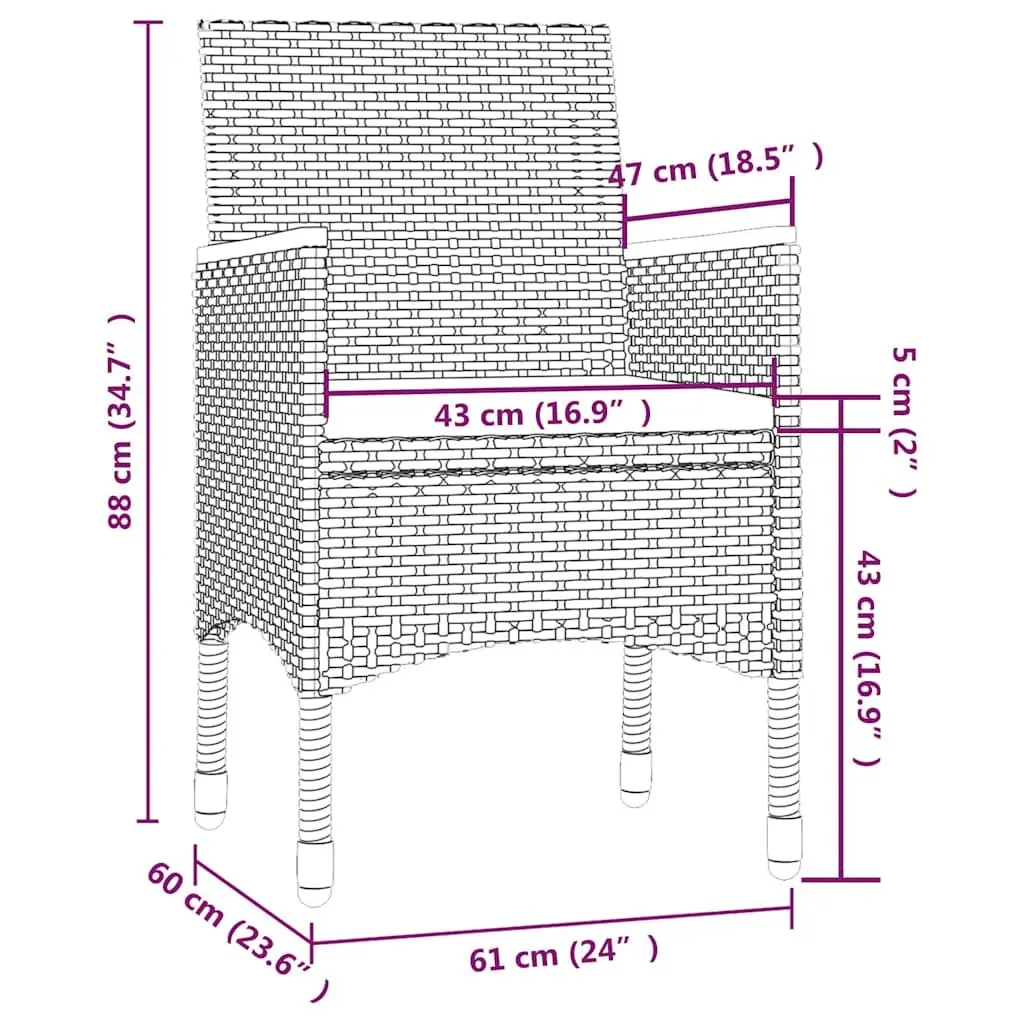 Grey Poly Rattan Outdoor 7 Piece Dining Set with Removable Cushions and Powder-coated Steel Frame