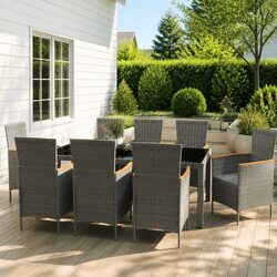 Outdoor 9-Piece Garden Dining Set with Grey Cushions