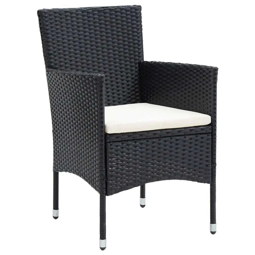 5 Piece Garden Dining Set Black Poly Rattan Chairs Table Outdoor Patio Furniture