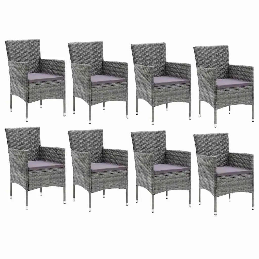 Garden Dining Set 9 Piece Grey Outdoor Patio Furniture Weather-Resistant PE Rattan Steel Frame Glass Top