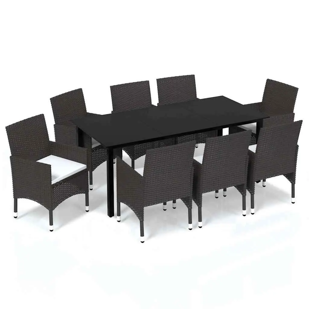 Garden Dining Set 9 Piece Outdoor Patio Furniture Brown PE Rattan with Cushions
