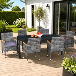 Garden Dining Set 7 Piece Outdoor Patio Furniture PE Rattan Steel Grey Cushions
