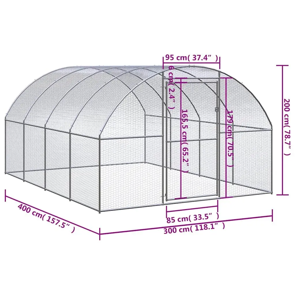 Outdoor Chicken Coop 3x4x2m Galvanised Steel Poultry Enclosure Run Housing