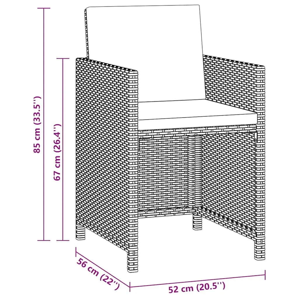 3 Piece Garden Dining Set Brown Weather-Resistant PE Rattan Outdoor Table Chairs with Cushions